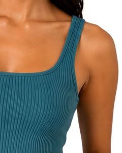 Top corto acanalado para mujer, color verde azulado, sin mangas, cuello cuadrado, ajuste ceñido, de punto de algodón elástico, estilo casual de verano, chaleco personalizado para mujer - Product Image 4