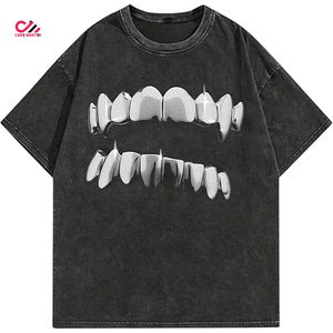 เสื้อยืดผู้ชายทรงโอเวอร์ไซส์สีเทา CARE MASTER ลายพิมพ์รูปภาพสีขาว คอกลม แขนสั้น สไตล์สตรีท ผ้าคอตตอนเจอร์ซีย์ ทรงพอดีตัว - Product Image 2