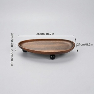 Oval Wooden Serving Tray With <b>Wheels</b> Minimalist Design Handmade Solid Wood Plate For Home Decor - Product Image 2