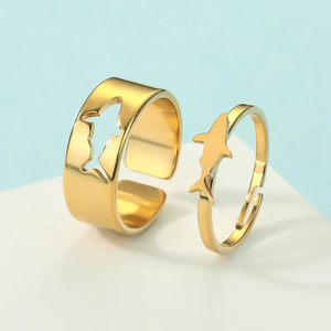 Bagues de couple requin tendance en acier inoxydable plaqué or, bijoux de style marin océanique, bagues assorties pour couples, bijoux de plage - Product Image 3