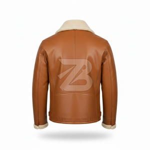 เสื้อแจ็คเก็ตนักบินหนังแท้สำหรับผู้ชาย Zarina Wear สีแทน คอตั้ง กันน้ำ รุ่นใหม่สำหรับฤดูหนาว ซิปหน้า โลโก้ OEM ผู้ผลิต - Product Image 5