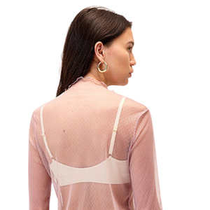 Chemisier à col montant en maille transparente pour femme, à manches longues, uni, ajusté, à superposer, avec ourlet festonné, transparent, pull quotidien, chemise tendance - Product Image 4