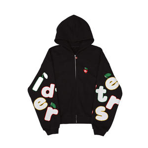 Sweat-shirts à capuche zippés pour hommes, design personnalisé, bords bruts, broderie vieillie, impression en relief, 100% coton molletonné, coupe oversize, respirants - Product Image 3