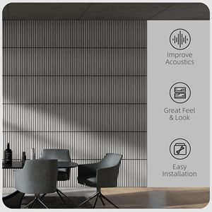Set di 4 Pannelli Acustici in Legno e MDF Grigio 60x120cm, Decorazione Fonoassorbente per Pareti a Doghe - Product Image 4