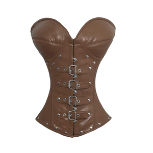 Lady's Boobs Lifter Corset Waist Slimming <b>Underbust</b> PU Leather Corset Gothic Shapewear With Strap - Product Image 4