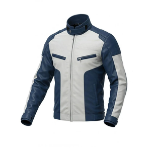 เสื้อแจ็คเก็ตหนังมอเตอร์ไซค์แขนยาว สีตัดต่อ กันลม ใส่ได้ทุกฤดู - Product Image 2