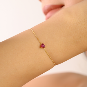 14K Natural <b>Ruby</b> Prong Set Heart Charm <b>Bracelet</b> for Bridesmaids - Product Image 1