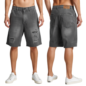 Pantalones Cortos Deportivos de Algodón para Hombre, Estilo Urbano Desgastado, con Logotipo Frontal, Cierre con Cordón, Cintura Media, Estilo Gimnasio - Product Image 1