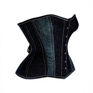 Women's Denim <b>Corset</b> <b>Black</b> and Blue Shapewear Firm Control Front Button Closure Breathable Tummy Control Body Shaper Adult Size - Product Image 2