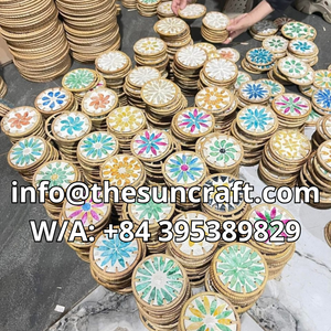 Elegant Circular Rattan-Edged Shell <b>Coaster</b> - <b>Heat</b>-Insulating Mother-of-Pearl Inlay - Modern Craft Tableware - Product Image 4