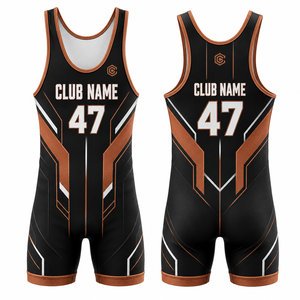 Singlet de Lucha Unisex Personalizado, de una Pieza, con Estampado por Sublimación, Ajustado, de Secado Rápido, Transpirable, 100% Poliéster, Negro, Marrón, Blanco, 47 Club - Product Image 1