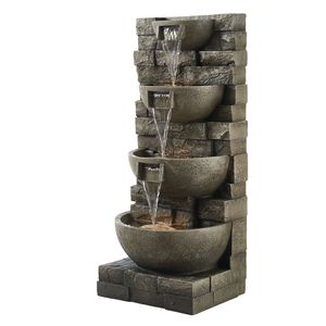 Fontana a Cascata Moderna a 4 Livelli con Illuminazione LED per Esterni, Fontana a Cascata in Pietra da 90 cm con Base in PU - Product Image 1