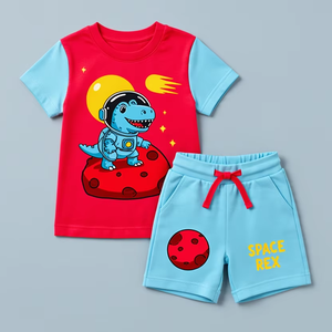 Ensemble léger en coton pour enfants, t-shirt et short, tenue décontractée d'été respirante, vêtements deux pièces, taille personnalisée, fabrication OEM - Product Image 1