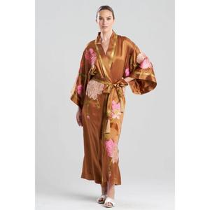 Bata Kimono Floral de Satén para Mujer, Estilo Japonés de Lujo, Larga hasta el Suelo, Cintura Natural con Cinturón, Ropa de Estar Suave, Bata de Spa - Product Image 1