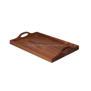 Plateau de service rectangulaire en bois massif, pour aliments, le café, avec poignée en métal pour la décoration - Product Image 6