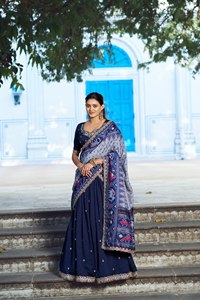 Exclusive Latest Indian Designer Wedding Wear Georgette Dark blue Lehenga Choli With Embroidery Sequence Work at Wholesale Rate - Product Image 1
