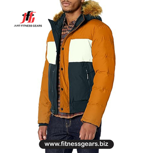 Veste matelassée pour homme, couleur unie, à capuche, coupe-vent, épaisse, pour l'hiver, avec capuche en fourrure, coupe classique, style décontracté - Product Image 1