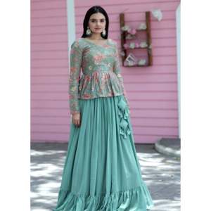 LIVEWEAR Rich Flower Print Women's Sets with Embroidered <b>Sequins</b> Work Lehenga Choli - Product Image 3