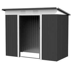 Caseta de Jardín Metálica Gris Resistente de 8x4 pies con Puertas con Cerradura y Marco de Acero Ventilado, Fácil de Montar, Almacenamiento Pequeño para Herramientas de Jardín - Product Image 1