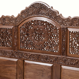 Letto matrimoniale <span class=keywords><strong>Melisa</strong></span> intagliato in legno di mogano di alta qualità, colore noce, per uso in camera da letto - Product Image 3