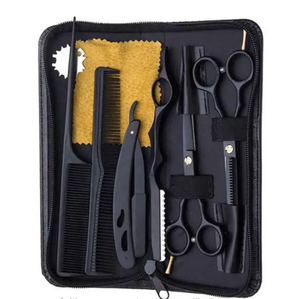 Ensemble professionnel de ciseaux de barbier pour droitiers, noir et or, en acier inoxydable, avec manche long, pour la coupe et l'éclaircissement des cheveux, kit rasoir et peigne - Product Image 5