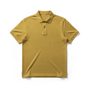 เสื้อเชิ้ตแขนสั้นผู้ชาย ผ้าถักปิเก้ สีพื้น ลำลอง สีเหลืองมัสตาร์ด แห้งเร็ว ทรงปกติ - Product Image 1