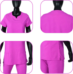 Blouses roses pour femmes en polyester tissé, uniformes d'hôpital avec poches avant et col en V pour usage médical - Product Image 4