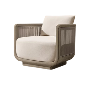 Sillón de Exterior de Lujo Tropical, Estructura Ovalada de Teca Sólida, Detalle de Panel de Cuerda Tejida, Asiento Profundo, Cojín Premium, Muebles de Hotel - Product Image 3