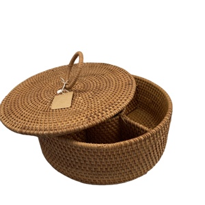 Plateau rond en rotin naturel fait à la main avec couvercle à nombreux compartiments pour ranger les bonbons petits objets Boîtes de rangement pour la maison du Vietnam - Product Image 2