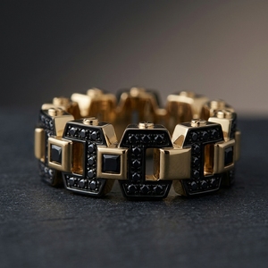 RAAMAA Custom Fine <b>Mens</b> Jewelry RoundPrincess <b>Black</b> Diamond Link Style <b>Ring</b> Solid 10k 14k 18k Yellow Gold Engagement Heavyweight - Product Image 2