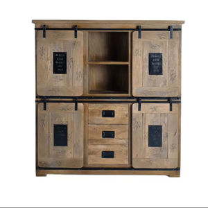 Armario de Madera Maciza Resistente de Estilo Industrial Moderno con Puerta Corredera Independiente para Dormitorio - Product Image 1