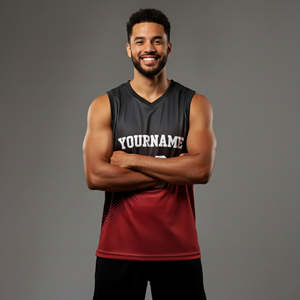 Uniformes de basket-ball personnalisés sublimés imprimés respirants et anti-humidité, grandes tailles, 100 % polyester, sans manches, col en V, logo personnalisé - Product Image 1