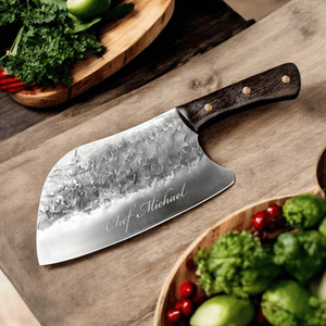 Couteau de boucher forgé à la main en acier inoxydable 5Cr15, lame pleine longueur avec manche en bois, robuste pour la viande et les légumes - Product Image 1