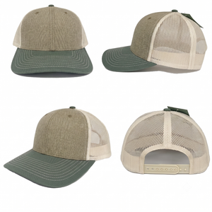 Gorra Trucker Personalizada al por Mayor de 6 Paneles con Visera Curva, Mezcla de Algodón Gris, Parte Trasera de Malla Beige, Visera Verde Oliva, Cierre Snapback - Product Image 5