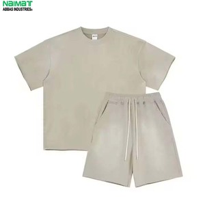 Conjunto de Camiseta y Pantalones Cortos de Algodón de Color Sólido para Hombre NBMAT, Cuello Redondo, Ropa Casual de Verano, Transpirable, Tejido de Punto - Product Image 6
