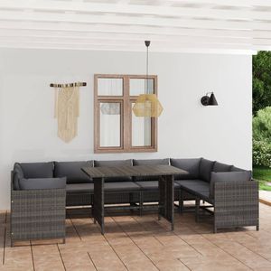 Juego de salón para patio de 10 piezas de ratán sintético gris con cojines, colección de muebles para exteriores - Product Image 1