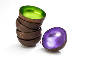 Bol en noix de coco artisanal avec incrustation de corne, laqué écologique, couleur personnalisée, bol décoratif cadeau - Product Image 2