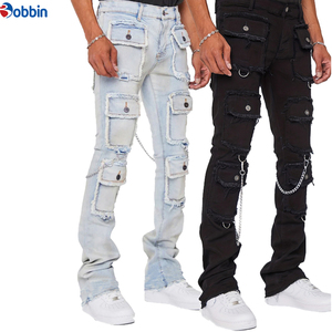 Pantalones Cargo Desgastados para Hombre, Corte Slim, Múltiples Bolsillos, Tallas Grandes, Pantalones de Mezclilla para Hombre, Bolsillos Laterales, Cintura Media, Cierre de Botón y Cremallera - Product Image 6