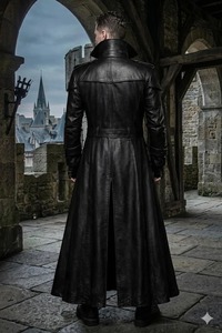 Black Leather Trench Coat Men Long <b>Gothic</b> Coat Double Breasted Leather Overcoat Victorian Style Coat Cosplay Winter <b>Jacket</b> - Product Image 3