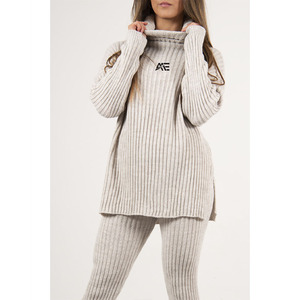 Pull en maille côtelée à col roulé pour femme, coupe ample, manches longues, ajusté, hiver - Product Image 1