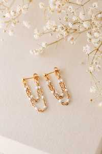 Pendientes Delicados de Doble Cadena con Perlas y Esmalte Blanco, con Cuentas Colgantes, Plata de Ley 925, Bañados en Oro de 14K, para Aniversario - Product Image 5