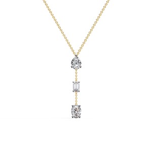 Collar de Oro Sólido de 18K con 3 Diamantes Cultivados en Laboratorio, Corte Pera, Ovalado y Esmeralda, Colgante en Forma de Y, Lujoso para Mujer - Product Image 1