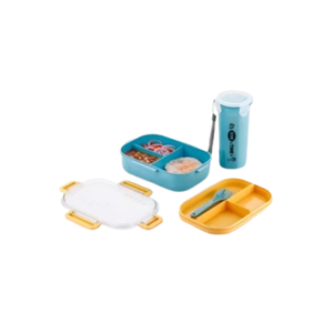 Lonchera Bento Grande para Adultos con Tenedor y Cuchara Integrados, 3 Compartimentos, Hermética, Apta para Microondas, Contenedor de Alimentos para Preparación de Comidas para la Oficina o el Trabajo - Product Image 2