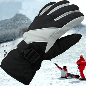Gants de ski d'hiver à doigts complets, isolés thermiquement, coupe-vent, en nylon, pour sports de plein air, unisexe, fermeture à boucle, rouge et noir à panneaux - Product Image 2