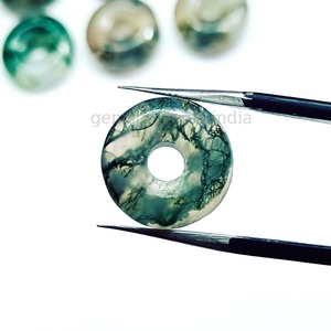 Agate mousse naturelle en forme de donut 15 mm, pierre précieuse sculptée à la main, pierre brute, sculpture en cristal pour la fabrication de bijoux, prix de gros, fournitures en vrac - Product Image 2