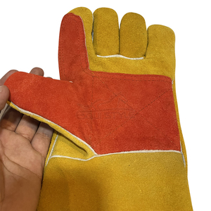 Heat Resistance Welding Gloves Yellow Red <b>Cow</b> Split Leather Anti Cut Protective Industrial Custom Heavy Duty Safety Gloves - Product Image 5