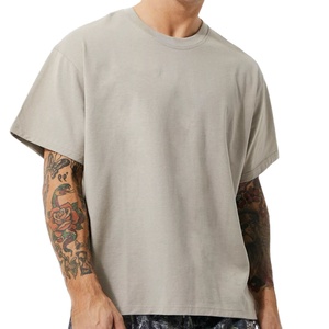 Men's Casual Oversized Solid Boxy T Shirts Lightweight 100% Cotton Knitted Outerwear Breathable O-Neck Collar acid wash T shirts - Product Image 1