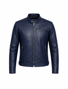 เสื้อแจ็คเก็ตหนังผู้ชายสไตล์นักขี่มอเตอร์ไซค์ คอตั้ง ปิดด้วยซิป - Product Image 1