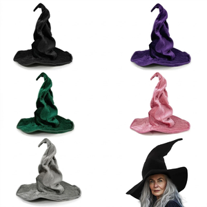Chapeau de Sorcière Adulte pour Halloween, Noir, Vert, Violet, Rose, Gris, en Velours, Unisexe, Chapeau de Fête 56-58CM, Couleur Unie, Style Personnage - Product Image 1