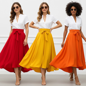 Jupes longues pour femmes personnalisées avec logo, en coton respirant, à volants, imprimées, pour l'été, style décontracté, vente en gros - Product Image 1